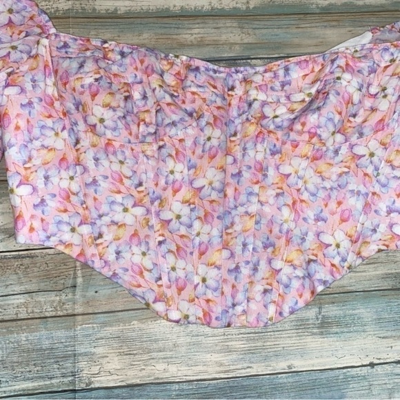 Bardot Kiah Pink Blossom Floral Puff Sleeve Corset Top - Picture 3 of 7